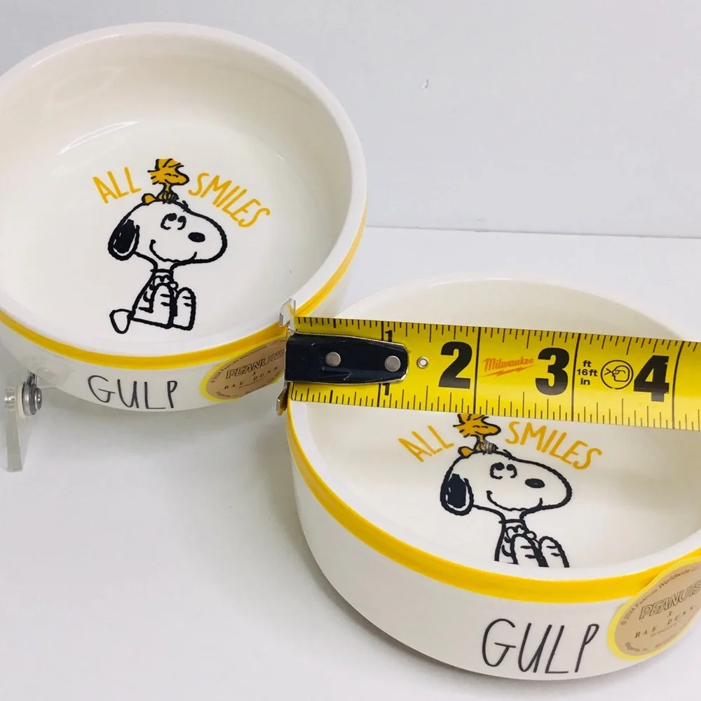 2 Rae Dunn Peanuts Snoopy GULP Woodstock Chow Dog Cat Dish Bowl Ceramic 5” New